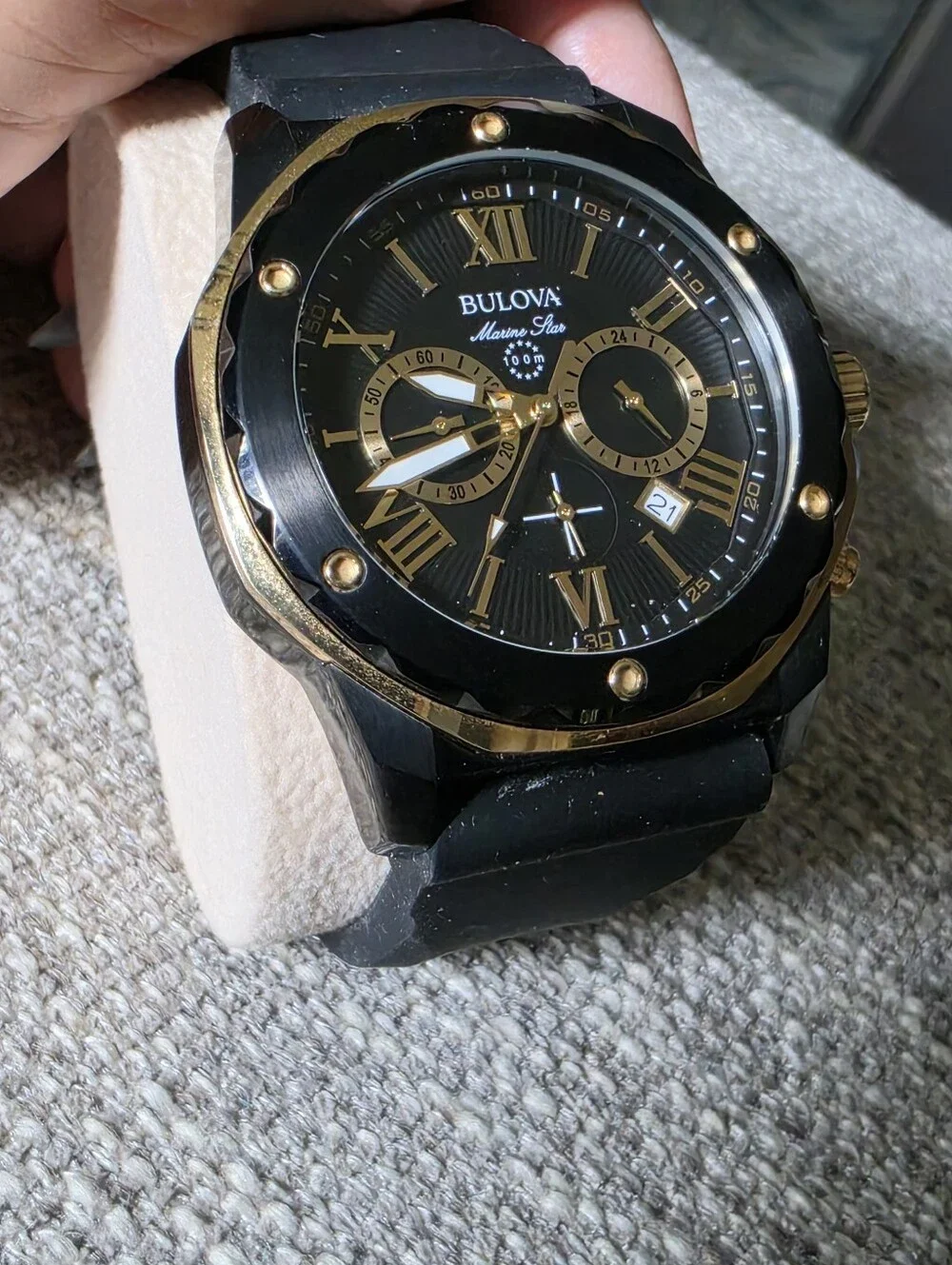 Bulova Black and Gold Chronograph Marine Star Watch